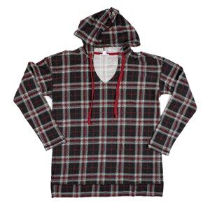 NEW NET LuLaRoe Eliza Plaid Red Black Hoodie Pullover V Neck Knit Long Sleeve